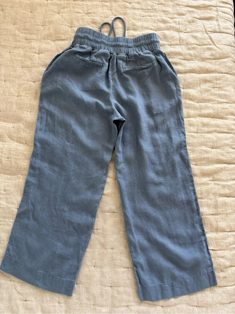 Quince Wide Leg Linen Pants Moonstone Blue Size XS 100% European Linen